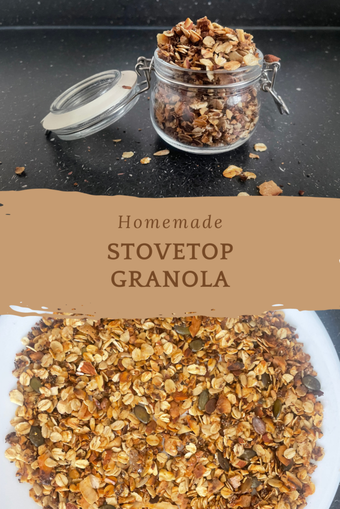 Pinterest graphic Homemade Stovetop granola