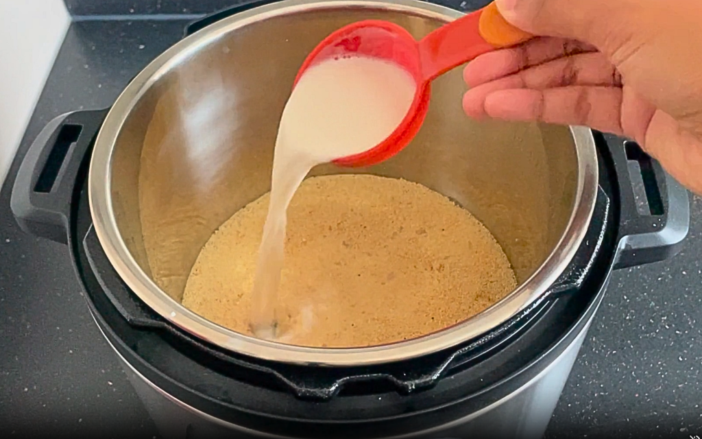 Almond Milk being added to the instant pot