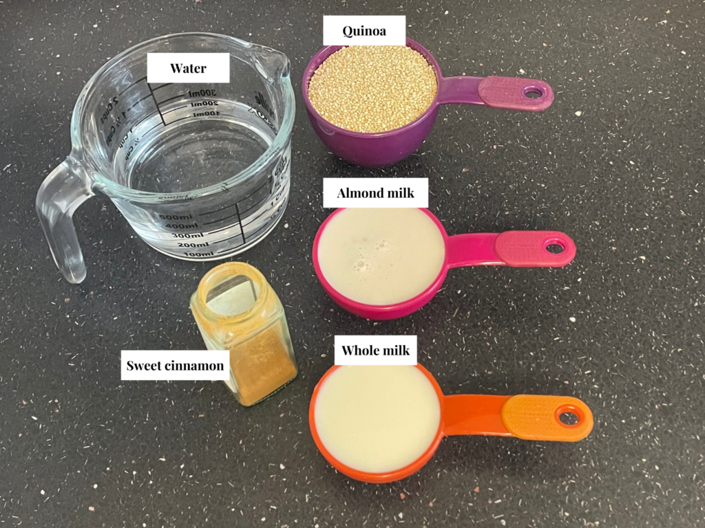 Quinoa breakfast bowl ingredients labelled