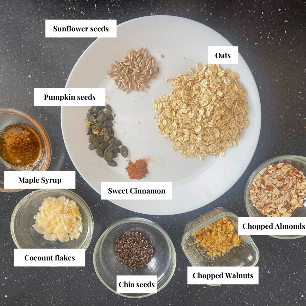 Homemade Stovetop Granola Ingredients labelled