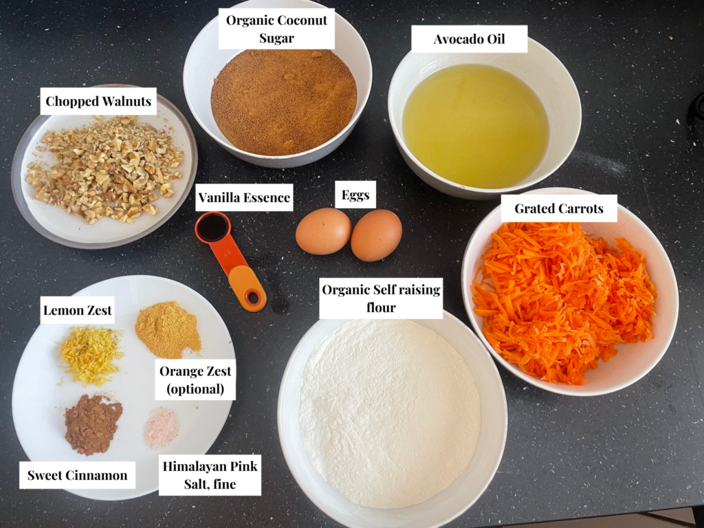 Carrot Cake Muffins Ingredients labelled