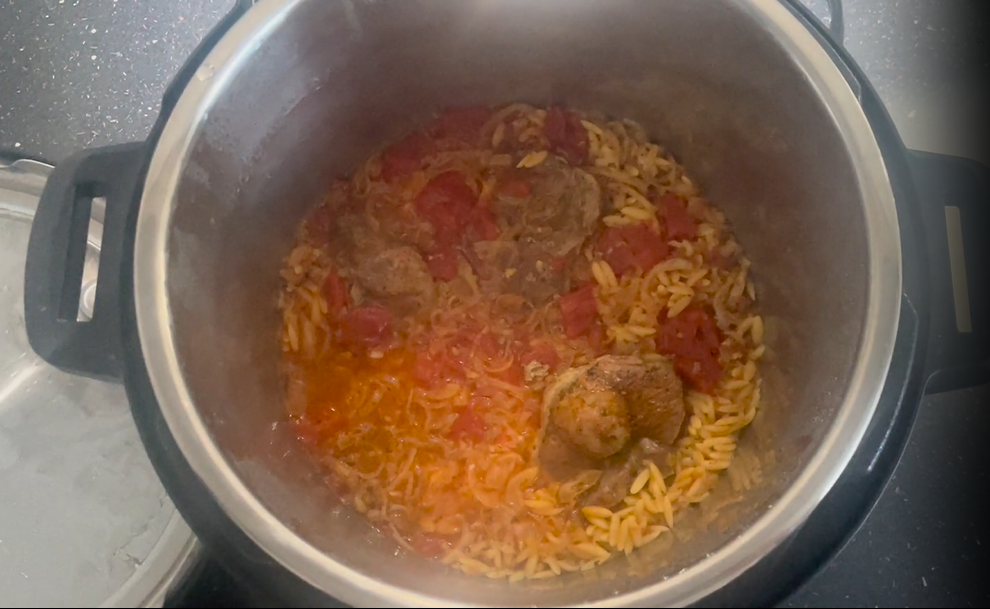 Cooked lamb orzo in the Instant Pot