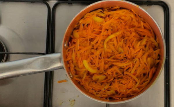 Carrot mixture cooking in pot