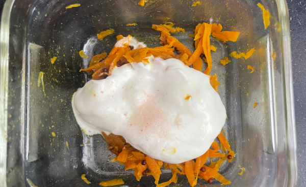 Carrot raita mixture with Greek yogurt and Himalayan pink salt added